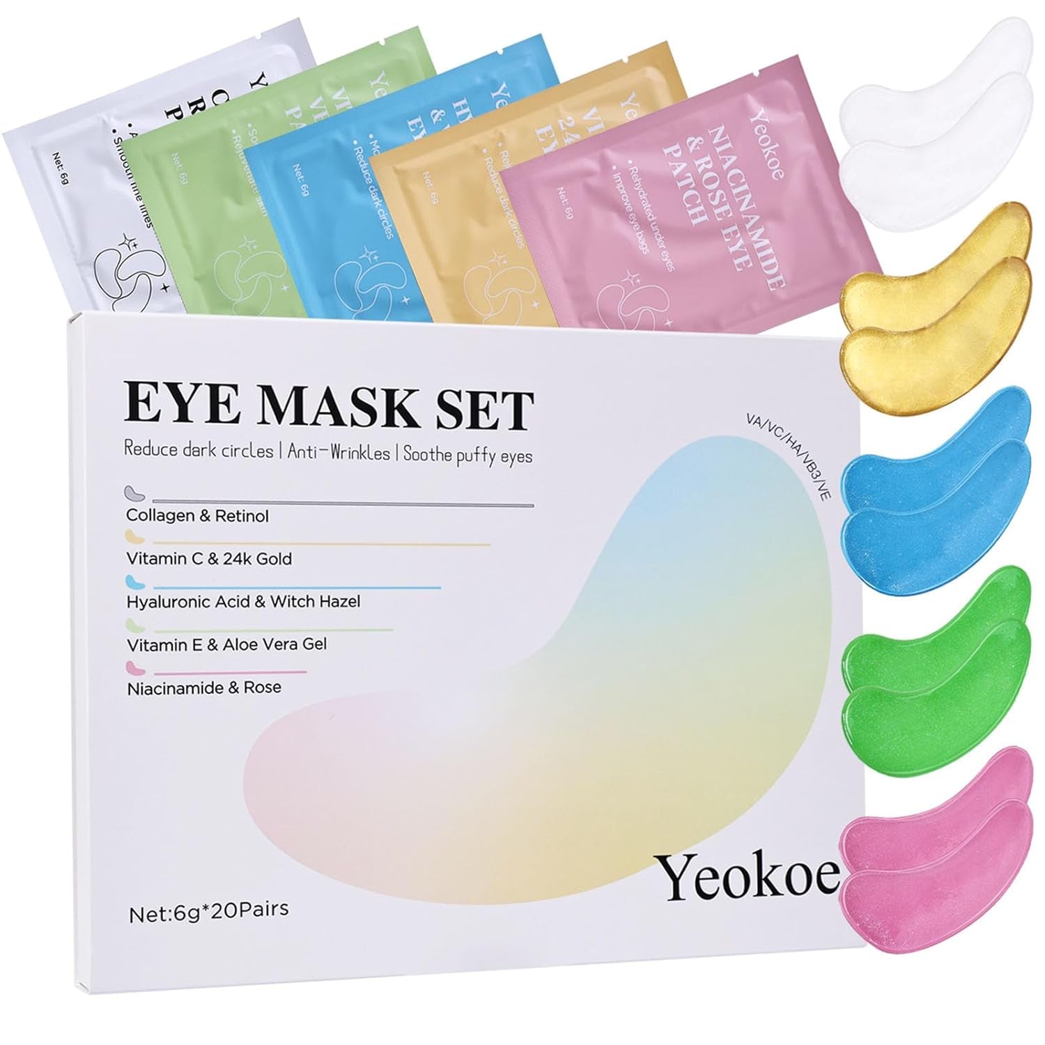 under Eye Patches for Dark Circles,Eye Mask for Puffy Eyes with Collagen,Retinol,Vitmin C,Hyaluronic Acid and Niacinamide Face Masks Skincare Spa Gifts for Woman 20Pairs