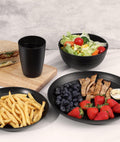 24 Piece Plates and Bowls Sets for 6, Unbreakable Dinnerware Sets, Dish Set for Camping, Dishwasher Microwave Safe, Outdoor Kitchen and Apartment Dinning RV Essentials, Black