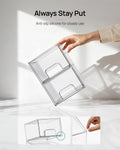 4 Pack Small Clear Stackable Storage Drawers,Acrylic Bathroom Makeup Organizer,Plastic Storage Bins for Vanity, Undersink, Kitchen Cabinets, Pantry, Home Organization