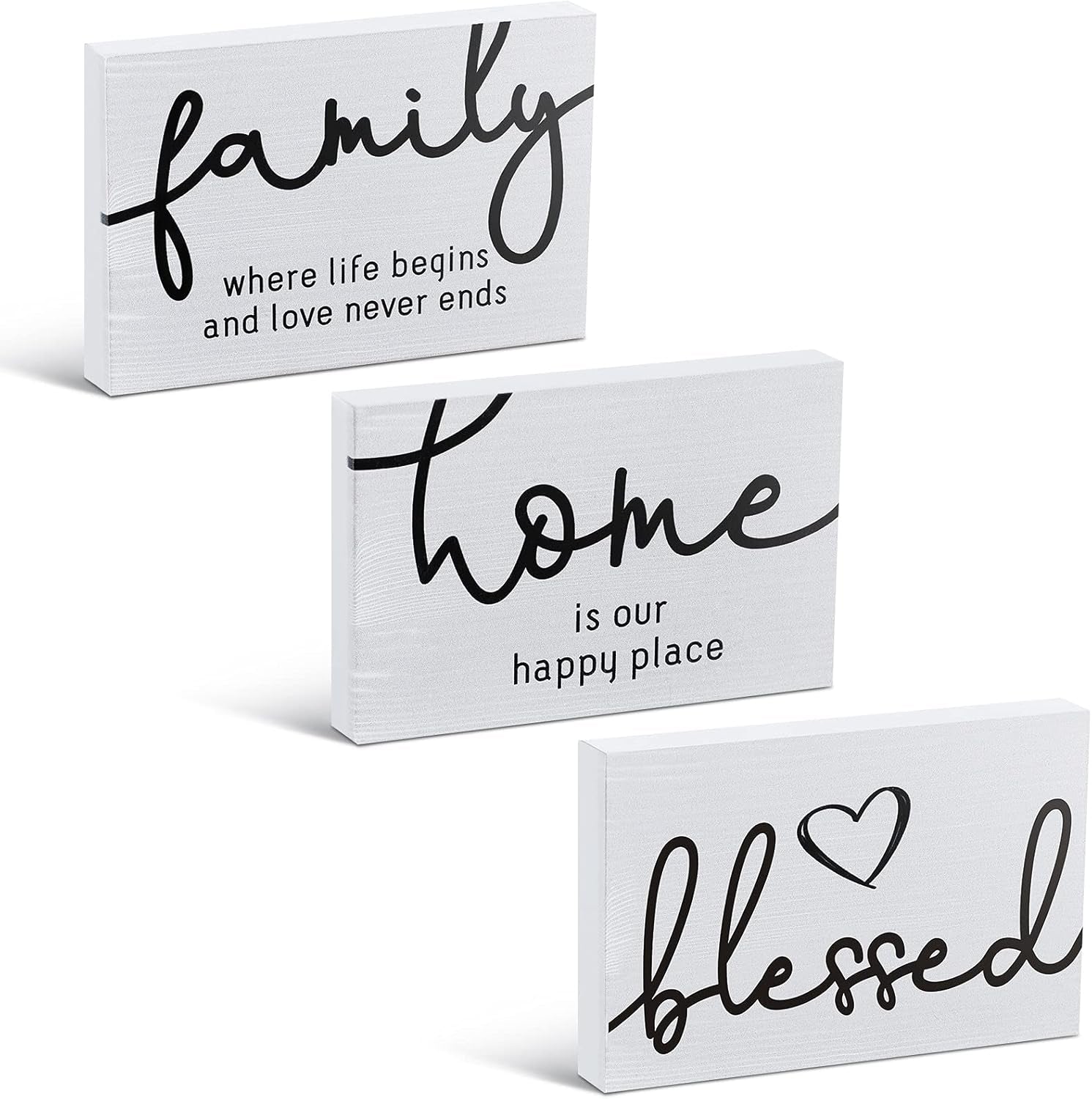 3 Pcs Family Home Blessed Rustic Wood Sign Mini Wood Decorative Farmhouse Woodworks Table Shelves Decorations Sign for Bedroom Kitchen Living Room Table Decor(White,4.25 X 2.76 X 0.59 In)