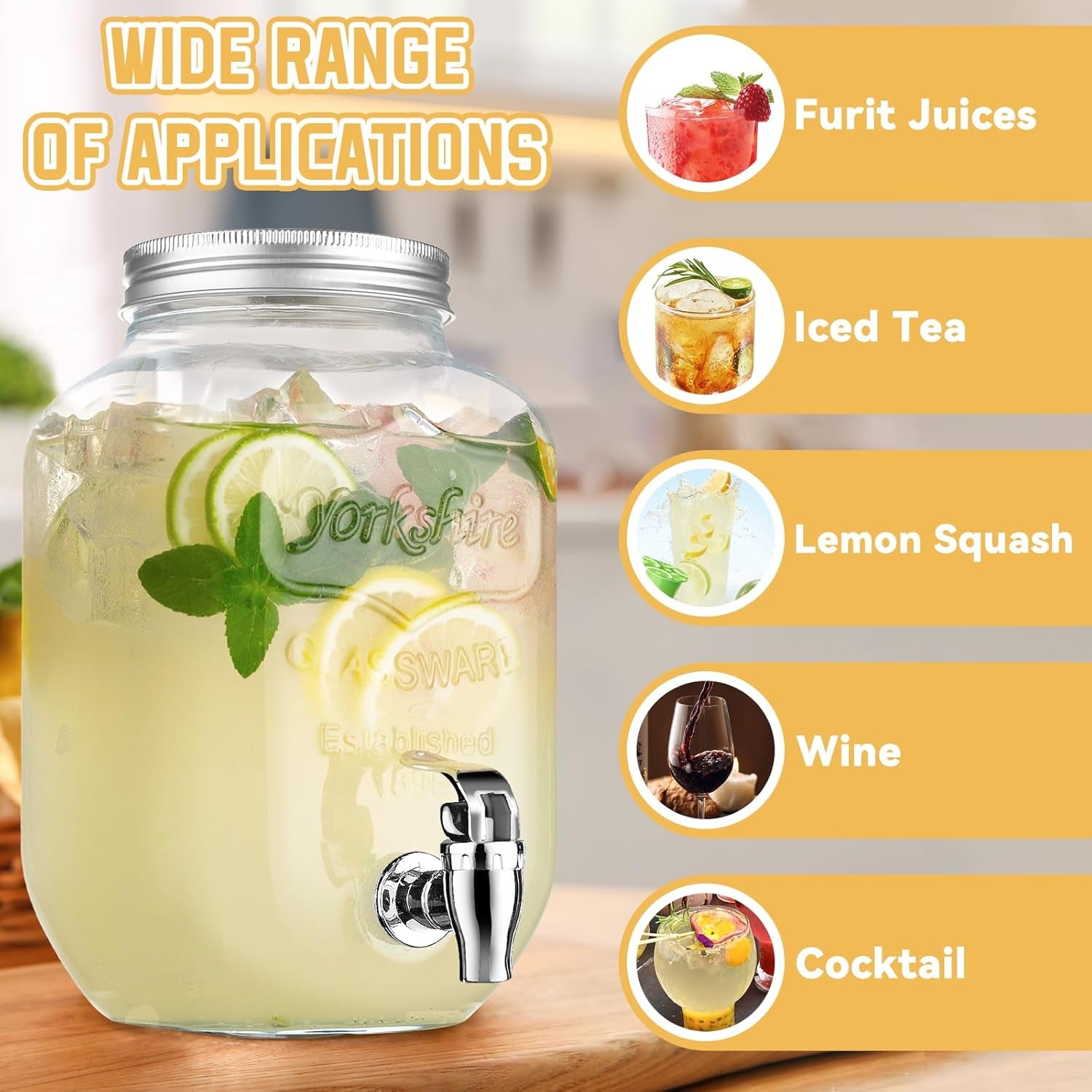 1 Gallon Glass Drink Dispensers for Partiesï¼ŒLemonade Beverage Dispenser with Stand and Spigot for BBQ, Picnic, Party,Laundry Detergent Dispenser