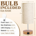 Touch Control Bedside Table Lamp with USB-C Charging Ports, 4-Way Dimmable Nightstand Lamp with Wood Base & Fabric Shade for Bedroom Living Room
