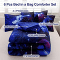 Galaxy 6Pcs Bedding Sets Outer Space Comforter Bed in a Bag 3D Printed Quilt,For Children Boy Girl Teen Kids,Full 6Pcs