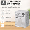 3-Set Laundry Room Organization and Storage | Modern Farmhouse Laundry Room Decor | Laundry Container for Organizing Laundry Pods, Laundry Powder, Dryer Sheets, Dryer Balls, Cream White