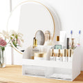 Makeup Organizer with Drawers, Cosmetic Storage for Dresser Vanity and Bathroom Countertop, Beauty Holder for Lipstick Brush, Skincare Organizer for Vanity, Cosmetic Display Case (White)