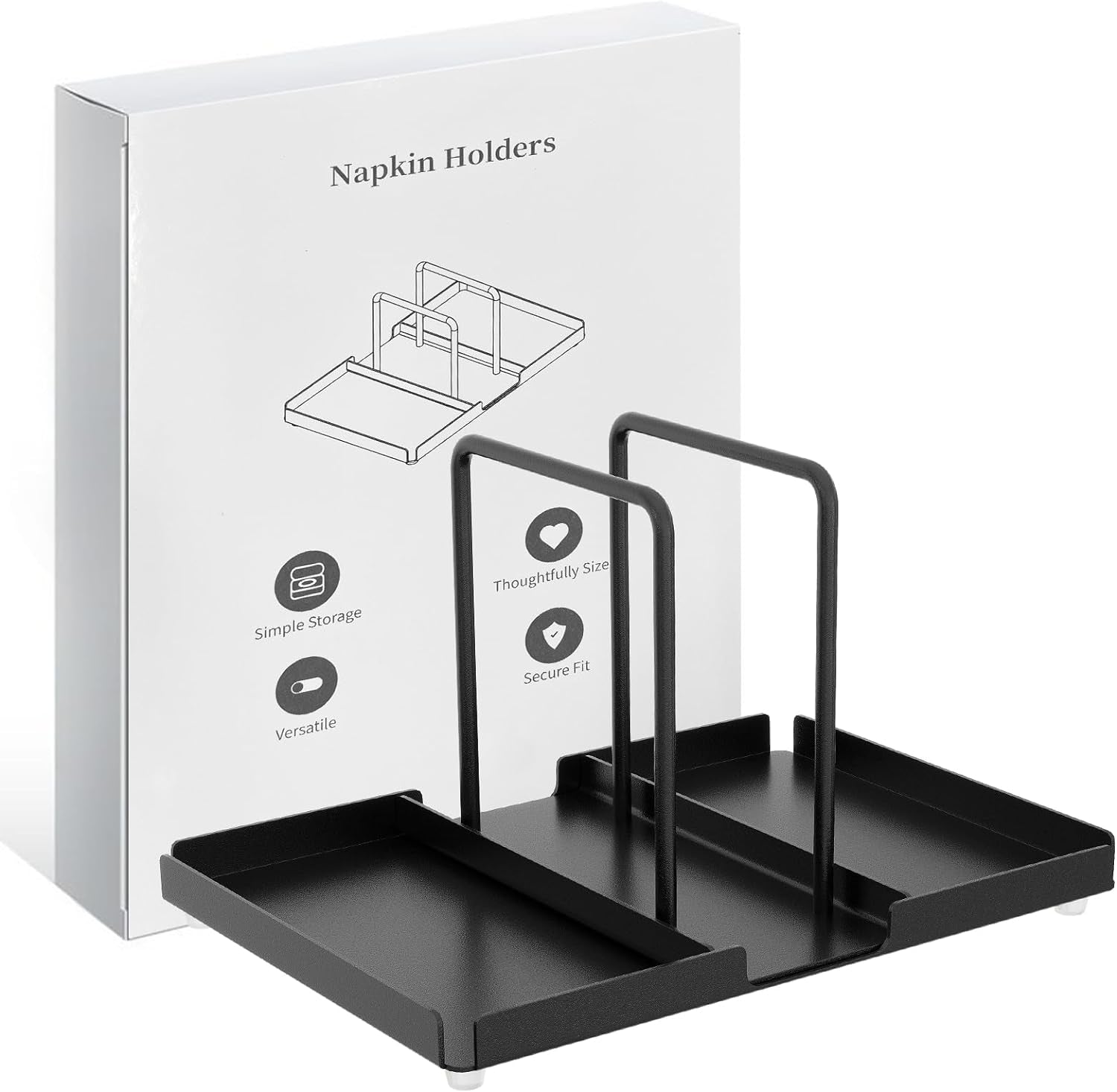 Napkin Holder for Table, Metal Napkin Holder with Salt and Pepper Shakers Caddy, Standing Paper Napkin Storage for Kitchen Dining Table Decor, Black