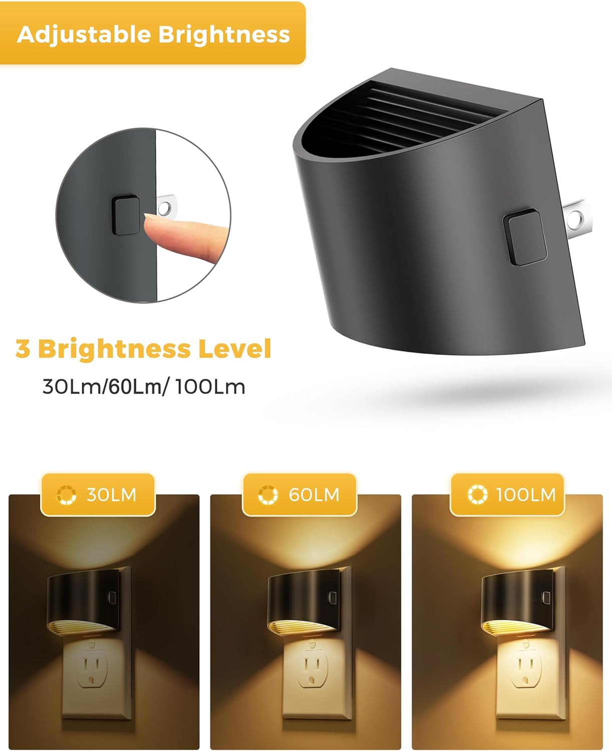 Night Lights Plug into Wall 2 Pack, Dusk to Dawn Sensor Nightlight, Brightness Adjustable, 3000K Soft White