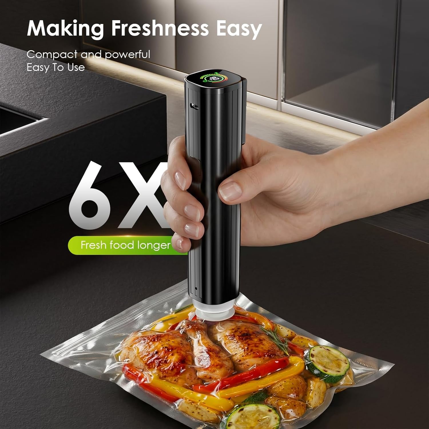Vacuum Sealer, Portable Handheld Vacuum Sealer + 30 Reusable Vacuum Bags, Portable Food Sealer, with LED Pressure Display, 2-Speed Pressure Control (60/80 Kpa)