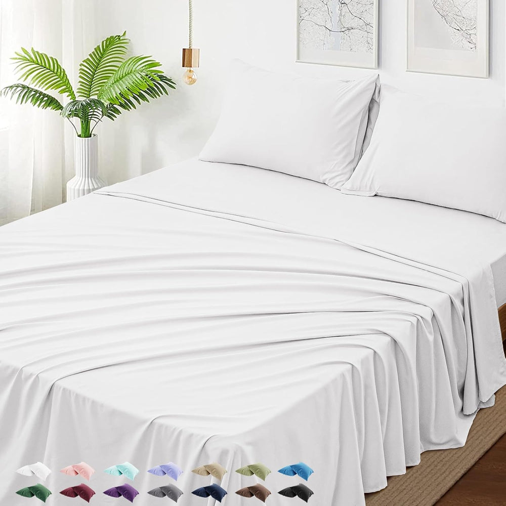 King Size 4 Piece Sheet Set - Hotel Luxury Bedding for King Size Bed - Soft and Breathable Bed Sheets Set - Deep Pocket Sheets,Wrinkle & Fade Resistant(King, White)