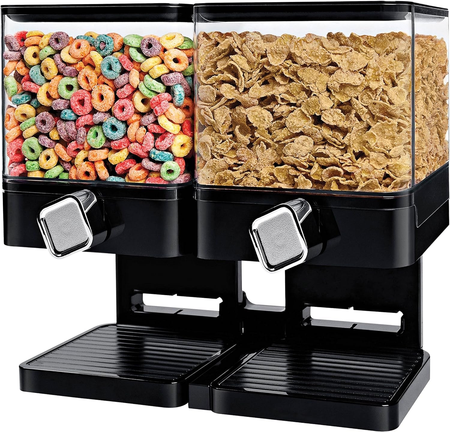 Compact Dry Food Dispenser, Dual Control, Black/Chrome