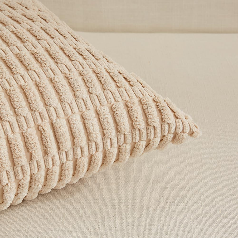 4 Packs Decorative Throw Pillow Covers for Living Room Couch Bed, Modern Farmhouse Boho Home Décor Accent Cushion Case, 18" X 18", Neutral