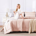 Full Size Comforter Sets Blush Pink, 7 Pieces Bed in a Bag, Pink Comforter Full Size, All Season Bedding Sets with Stitch Quilted Comforter, Flat Sheet, Fitted Sheet, Pillowcases