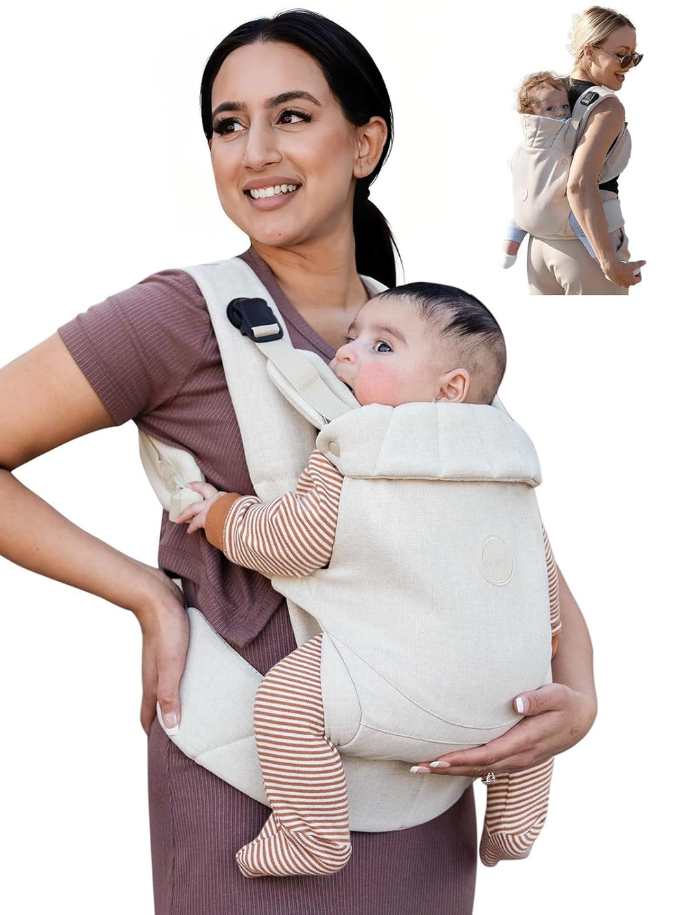 Baby Carrier, One-Click Release Clasp for Easy to Wear, Cozy Wraps Carrier Newborn to Toddler with Head Support(7-44Lbs), Ergonomic & Lightweight for Infant to Toddler, Cream