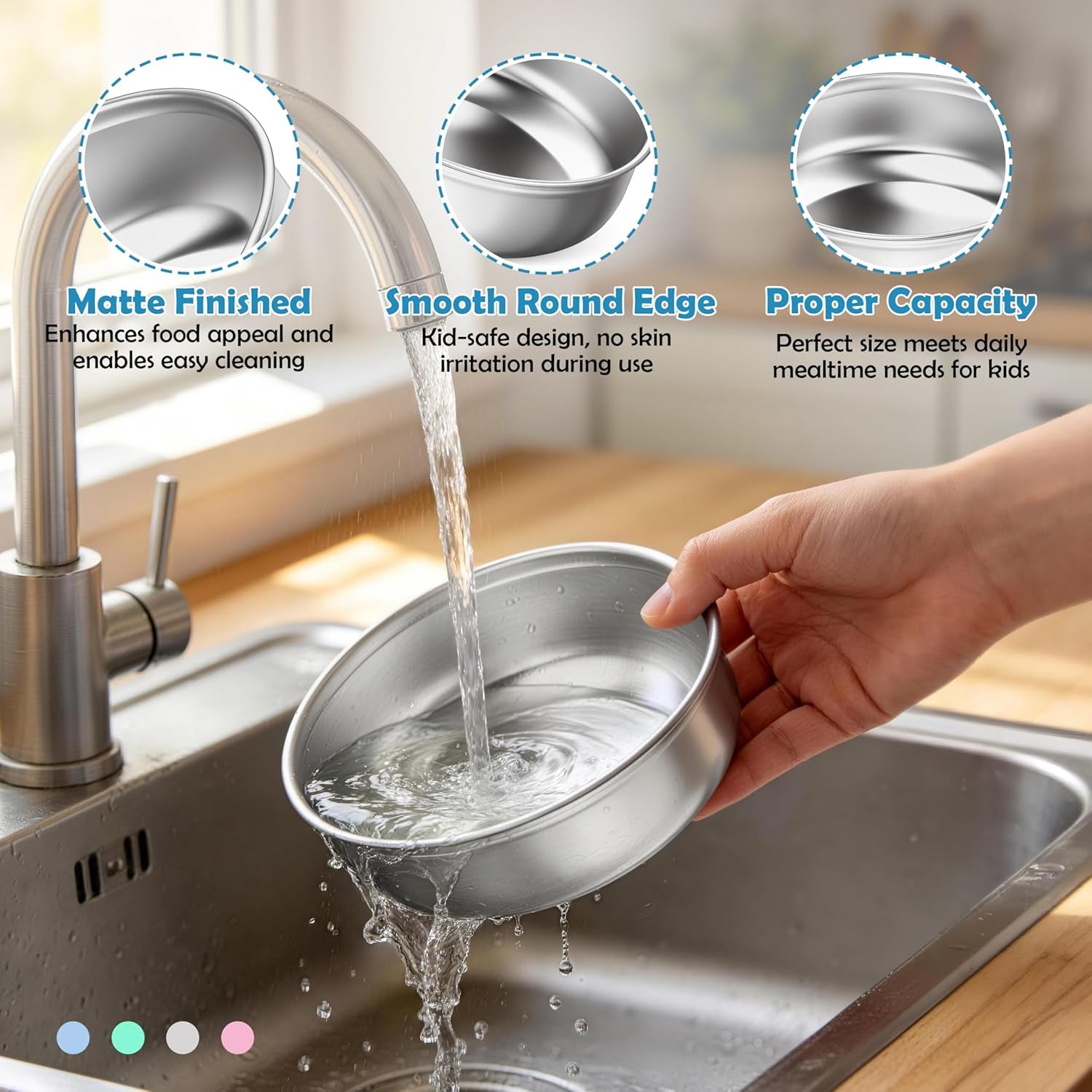 Baby Bowls with Suction, Stainless Steel Toddler Bowl with Removable Silicone Sleeve, Non-Slip Child Food Bowl with Silicone Suction, Unbreakable Kids Bowls for Feeding, Blue+Green+Grey, 3 Pack