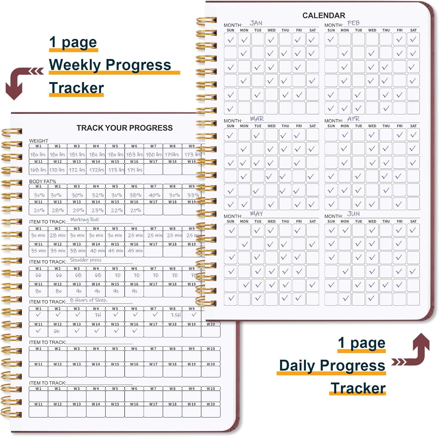 Undated Fitness Workout Journal for Men & Women, A5(8.5" X 6.7") Fitness Journal Workout Planner, Workout Log Book Planner for Tracking, Motivating, and Achieving Your Fitness Goals-Vintage Red