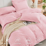 Pink Full Size Comforter Sets Seersucker 7 Pieces, All Season Luxury Bed in a Bag for Bedroom, Bedding Set with Comforters, Sheets, Pillowcases & Shams