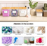 Laundry Pods Storage Container, Clear Laundry Room Organization and Storage,Detergent Powder Container,With Wooden Lids & Labels, 3+1 Pack