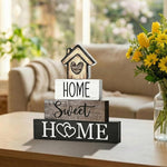 Smile 4 Pcs Farmhouse Wooden Tabletop Decor Home Tiered Tray Decoration, Rustic Retro Neutral Wood House-Shaped Block Sign, Centerpiece Suitable for Home Shelves Fireplace Mantels