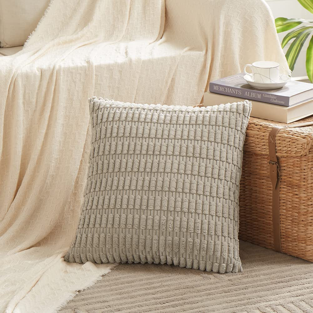 4 Packs Decorative Throw Pillow Covers for Living Room Couch Bed, Modern Farmhouse Boho Home Décor Accent Cushion Case, 18" X 18", Neutral