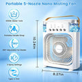 Portable Air Conditioner Fan, Mini Evaporative Air Cooler with 5 Spray Nozzles,3 Wind Speeds,3 Timers, 7 Colors LED Light,600Ml Personal AC Unit Fan for Bedroom Office Camping（White）