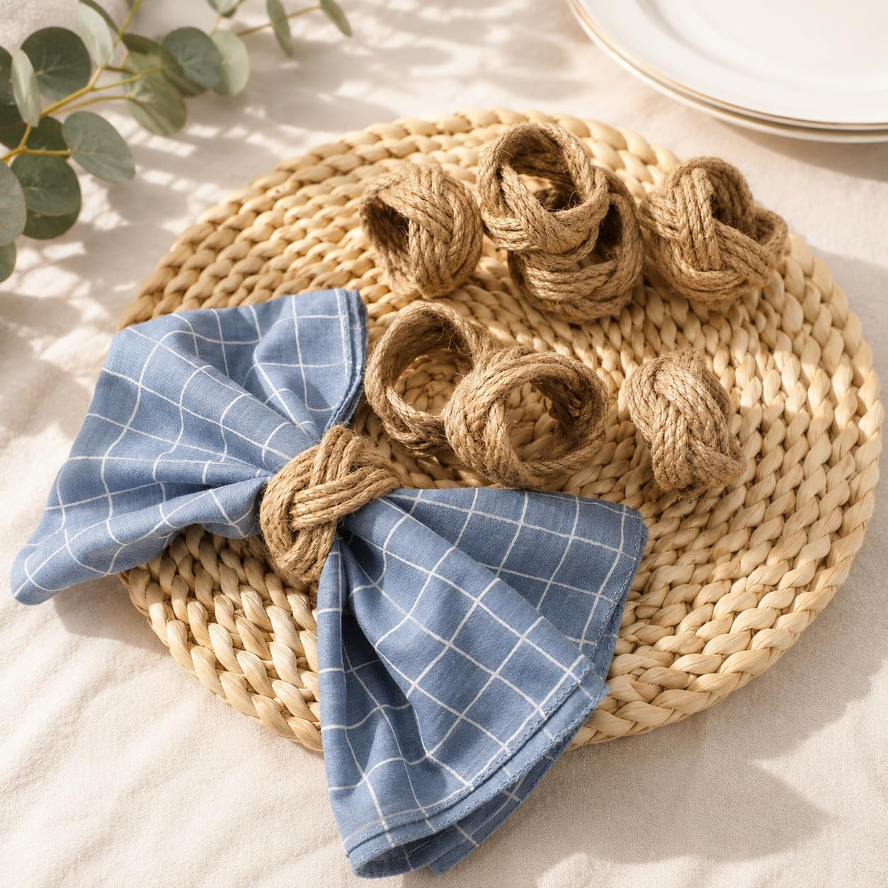 Handmade Jute Napkin Rings Set of 12 – Rustic Farmhouse Table Decor, Boho Woven Napkin Holders for Weddings, Parties & Dining Tables