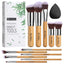 Makeup Brush Set 11Pcs Bamboo Synthetic Kabuki Brush Set Foundation Powder Blending Concealer Eye Shadows Blush Cosmetics Brushes with Travel Organizer Bag & Makeup Sponge (Bamboo 11)