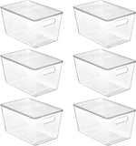 6 Pack Clear Stackable Storage Bins with Lids, Large Plastic Containers with Handle for Pantry Organizer and Storage,Perfect for Bathroom,Cabinet,Kitchen,Fridge,Closet Organization