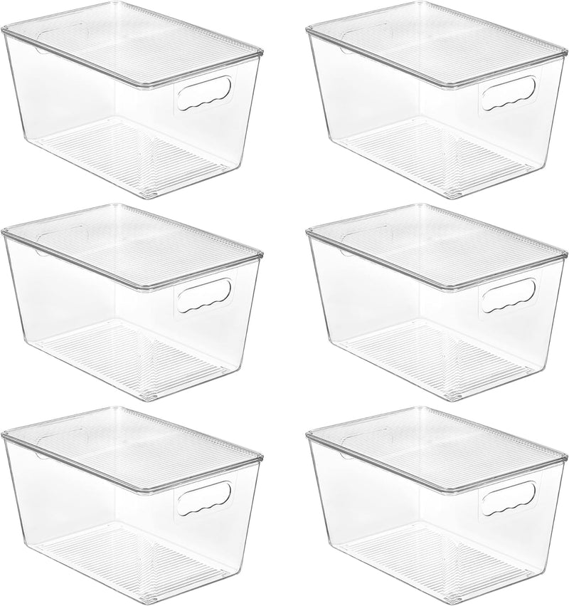 6 Pack Clear Stackable Storage Bins with Lids, Large Plastic Containers with Handle for Pantry Organizer and Storage,Perfect for Bathroom,Cabinet,Kitchen,Fridge,Closet Organization