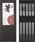 Metal Chopsticks Reusable 18/8 Stainless Steel Chopsticks Multipack Dishwasher Safe Chop Sticks Cute Laser Engraved Non-Slip Japanese Korean Chopstick for Cooking Eating 9 1/4 Inches 5 Pairs Gift Set