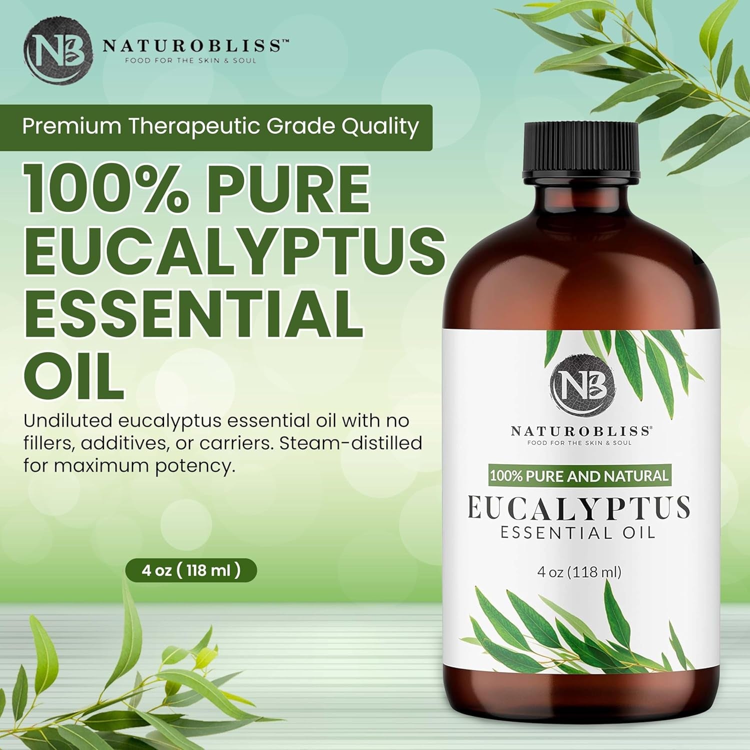Eucalyptus Essential Oil with Glass Dropper - 100% Pure and Natural - Essential Oils for Diffuser, Aromatherapy, Soap and Candle Making, Eucalyptus Essential Oil, Eucalyptus Oil, 4 Fl Oz