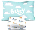 Bluey & Bingo 4 Piece Toddler Bedding Set â€“ Includes Comforter, Sheets & Pillowcase, Super Soft Fade Resistant Microfiber, Official Licensed Toddler Bed Set for Boys and Girls, Blue