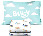 Bluey & Bingo 4 Piece Toddler Bedding Set – Includes Comforter, Sheets & Pillowcase, Super Soft Fade Resistant Microfiber, Official Licensed Toddler Bed Set for Boys and Girls, Blue