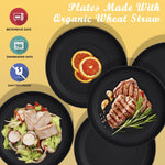 Wheat Straw Plates - 8 Inch Unbreakable Dinner Plates Set of 8 - Dishwasher & Microwave Safe Plastic Plates Reusable - Lightweight Plates for Kitchen,R.V (Pure Black)