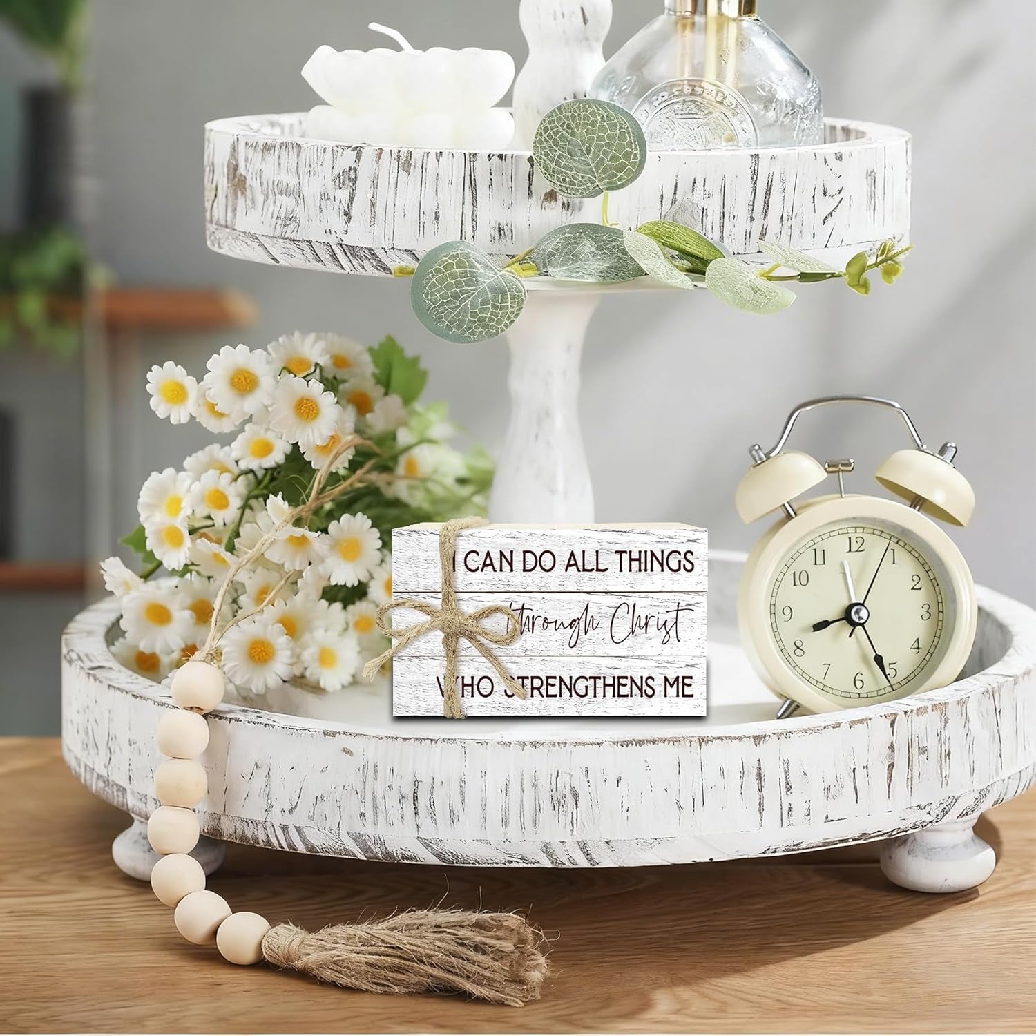 Decorative Books for Home Decor, Wood Book Stack for Table Decor, I Can Do All Things through Christ Who Strengthens Me Decor Books for Office Shelf, Christian Farmhouse Stacked Books Decor (L23)