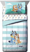 Bluey & Bingo 4 Piece Toddler Bedding Set â€“ Includes Comforter, Sheets & Pillowcase, Super Soft Fade Resistant Microfiber, Official Licensed Toddler Bed Set for Boys and Girls, Blue