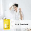 48Pcs Disposable Travel Set: Bed Sheet*2 Duvet Cover*2 Pillow Case*4 Bath Towels*4 Shower Caps*4 Plastic Bathtub Bag*5 Toilet Seat Covers*4 Compression Face Towel*15 Toothbrushes*4 Slippers*4