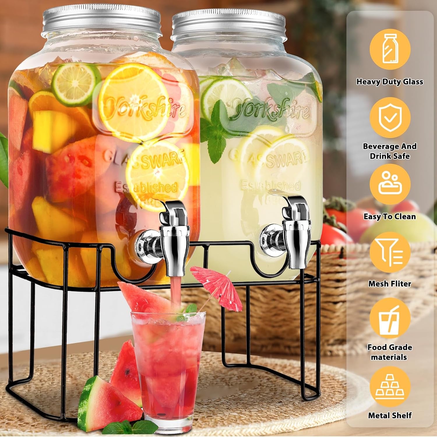 1 Gallon Glass Drink Dispensers for Partiesï¼ŒLemonade Beverage Dispenser with Stand and Spigot for BBQ, Picnic, Party,Laundry Detergent Dispenser