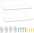 8 Inch Clear Acrylic Shelves for Wall No Drilling, 2 Pack Small Floating Shelf with Ledge No Damage Mounted, Easily Expand Wall Space for Bedroom, Living Room, Bathroom