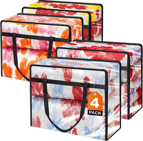 4 Pack Clear Clothes Storage Bags, Vinyl Blanket Storage Containers with Heavy Duty Zipper, Foldable Moving Bags, Closet Organizers for Bedding, Clothing, Comforters, Linens, Duvet (40L)
