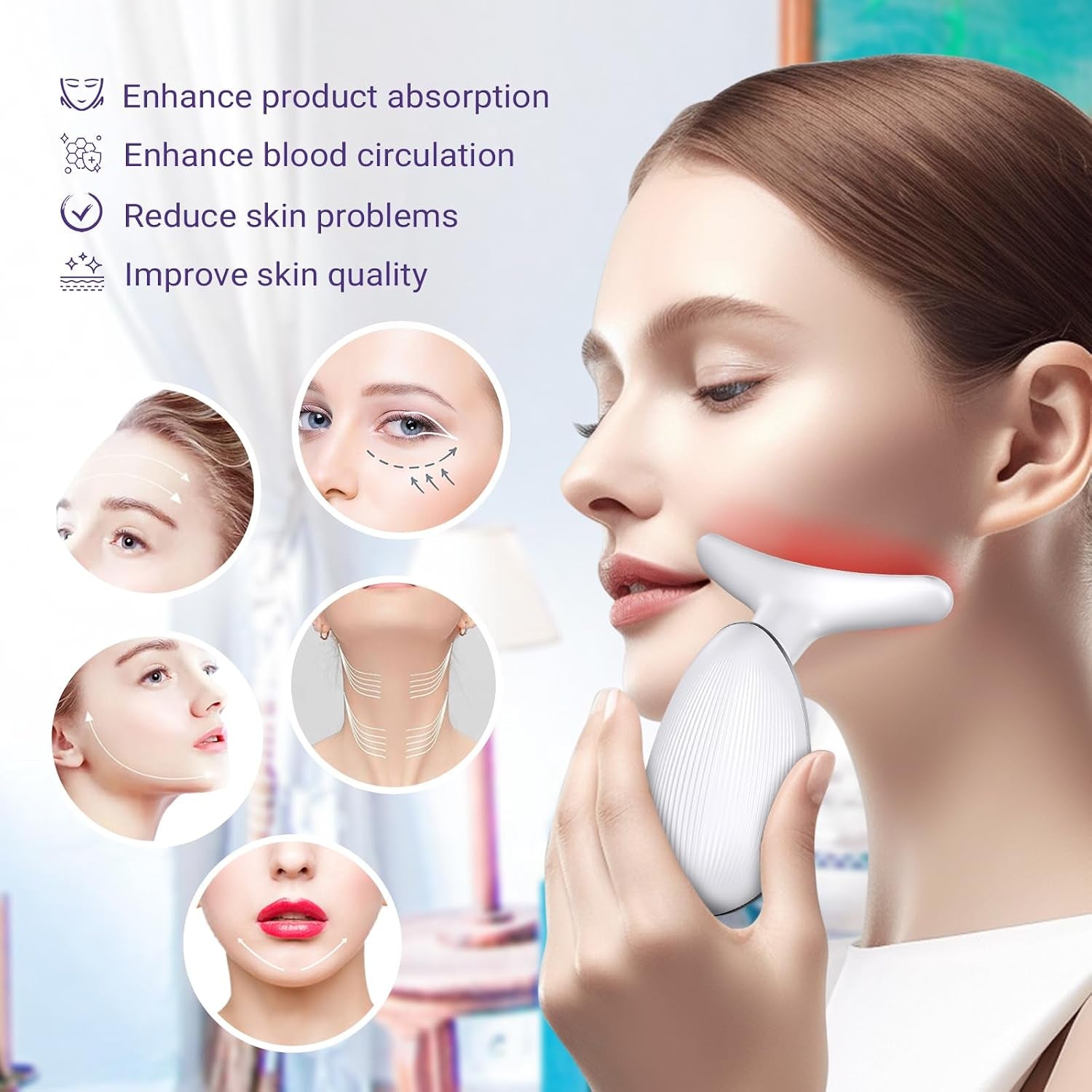 Neck Face Massager, Face Sculpting Tool, 3 Modes and Vibration for Facial Massager for Double - Chin Wrinkle,Daily Home Use, White