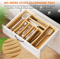 Expandable and Adjustable Bamboo Drawer Organizer Tray - Cutlery & Flatware Organizers for Kitchen Utensils, Silverware Organizer with Dividers, 6-8 Slots with Curved Grooves (Natural)