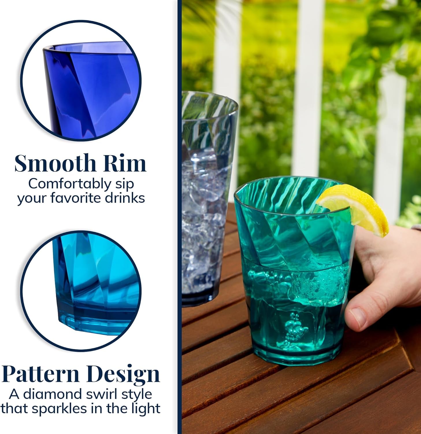 Optix Plastic Reusable Drinking Glasses (Set of 16) 14Oz Rocks & 20Oz Water Cups in Coastal Colors | Bpa-Free Tumblers, Made in USA | Top-Rack Dishwasher Safe