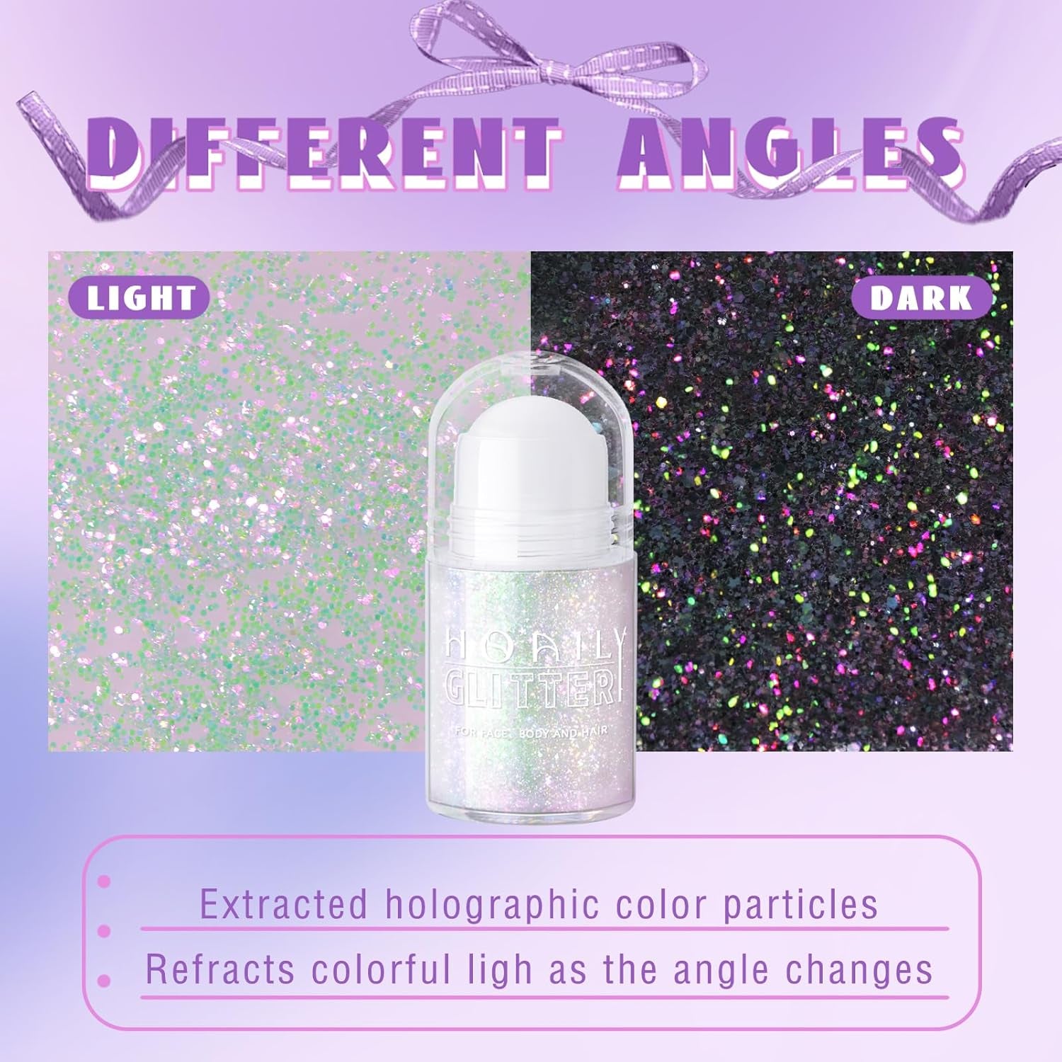 Roll-On Holographic Body Glitter Gel for Face Hair, Chameleon Color Changing Glitter Gel under Light, Chunky Mermaid Sequins Festival Party Rave Accessories Shimmer Makeup (Sparkling Pink)