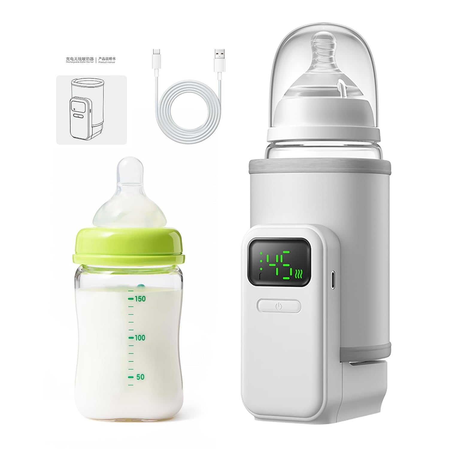 Portable Bottle Warmer - Travel-Easy,6-Speed Temperature Control,Comfortsble Baby Feeding On-The-Go,Battery-Powered Waterless Milk Warmer