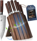 2026 Upgrade Knife Set 7 Piece Japanese Style Kitchen Knife Set with Foldable Magnetic Acacia Wood Block Sharp High Carbon Stainless Steel Chef Knives Set with Anti-Slip Handle, Ideal for Gift