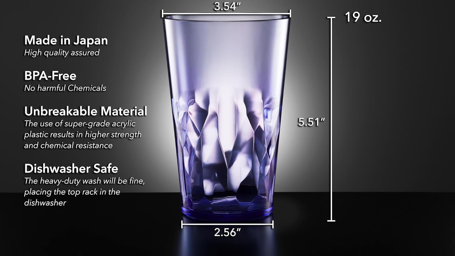 '- 19Oz Unbreakable Premium Drinking Glasses Set of 6 - Super Grade Acrylic Plastic - Perfect for Gifts - Dishwasher Safe - Stackable - Drinkware Cups Reusable Water Tumbler