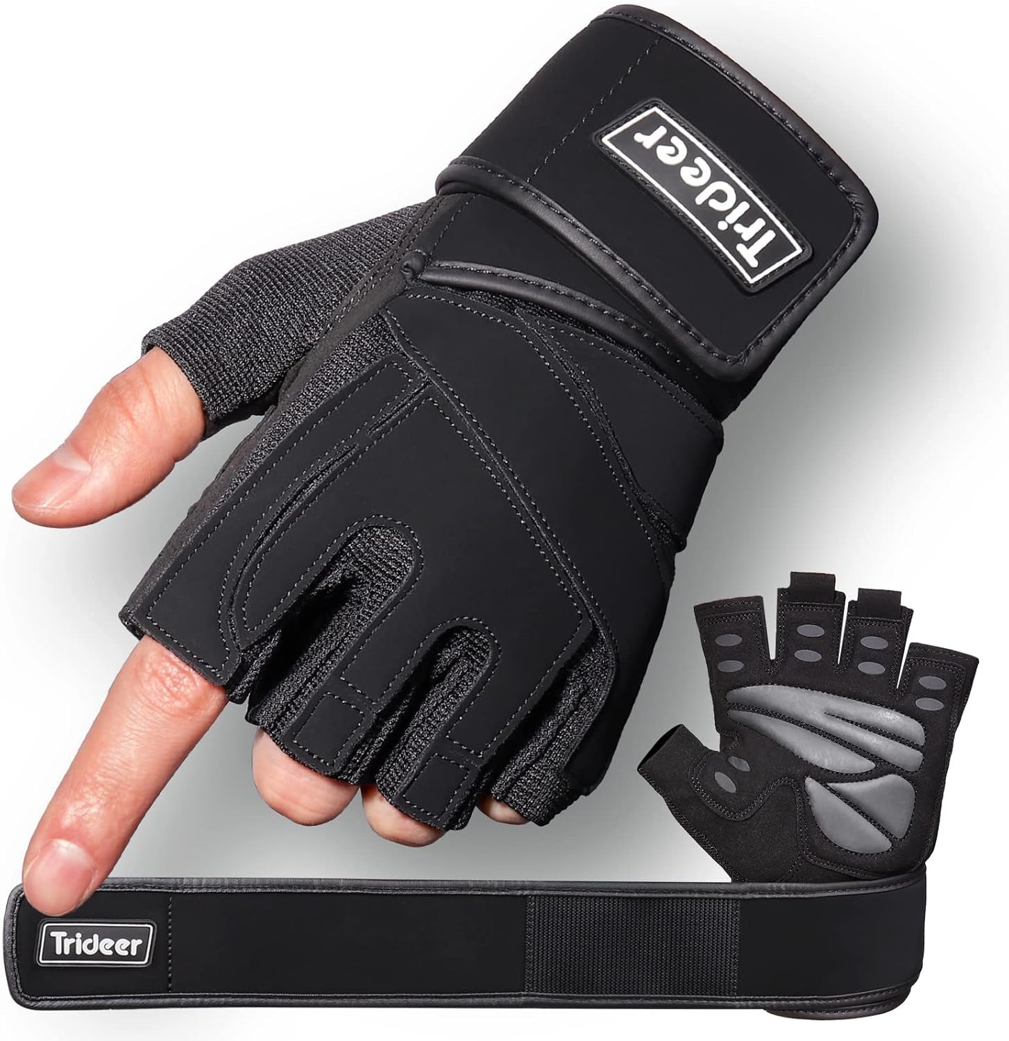 Workout Gloves for Men, Weight Lifting Gloves with Wrist Wrap Support, Full Palm Protection & Extra Grips for Weightlifting, Exercise, Cross Training, Fitness, Pull-Up