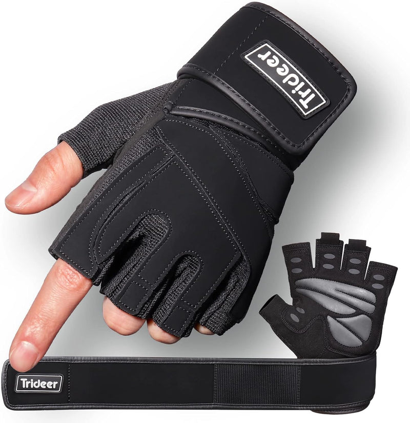 Workout Gloves for Men, Weight Lifting Gloves with Wrist Wrap Support, Full Palm Protection & Extra Grips for Weightlifting, Exercise, Cross Training, Fitness, Pull-Up