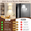 Battery Operated Wall Sconce Set of Two: 10000Mah Wireless Wall Light with Rechargeable Magnetic Bulb - Dimmable Wall Lamp with 7 RGB Colors - Linen Shade Sconces with Remote for Bedroom Living Room