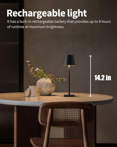 2 Pack Cordless Table Lamp, Portable LED Desk Lamps, 5000Mah Battery Operated, 3 Color Stepless Dimming Up, for Restaurant, Bedroom, Outdoor Camping, Coffee Shop, Night Light, Rechargeable (Black)